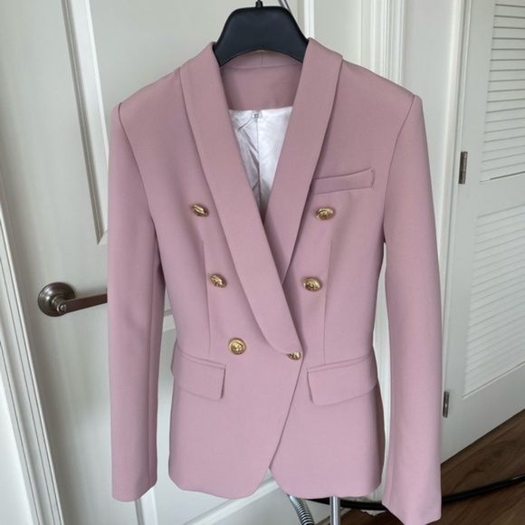 NEW!Double breasted jacket & pants pink beige suit - Picture 5 of 9
